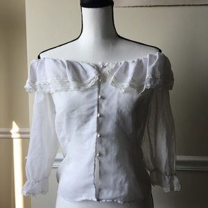 Pearl lace off shoulder white blouse vintage goth